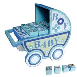 Expositor carro baby azul + 24 cajitas baby azules